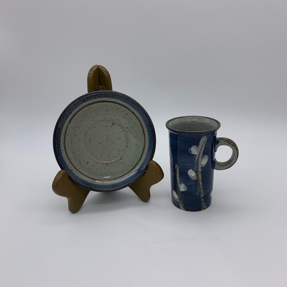 Vintage Otagiri Blue Pussywillow Ceramic Stoneware Coffee Tea Mug & Saucer Set